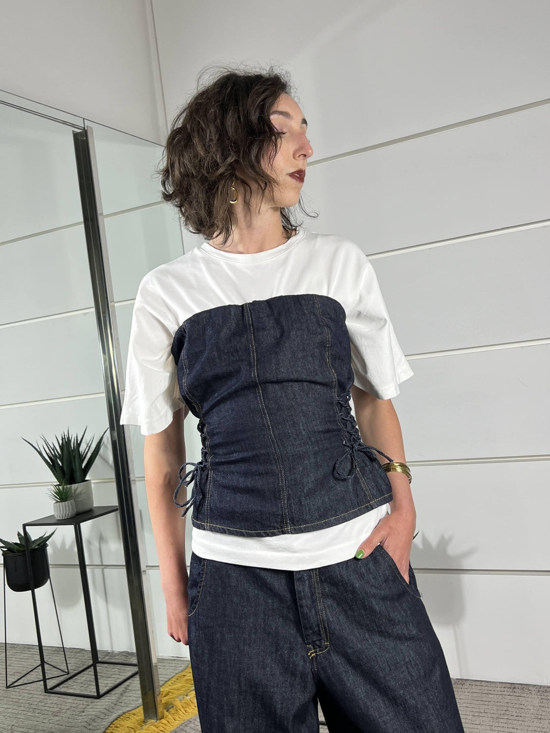top a fascia in denim scuro a corsetto D02E1084DENIM PHILIA LOFT
