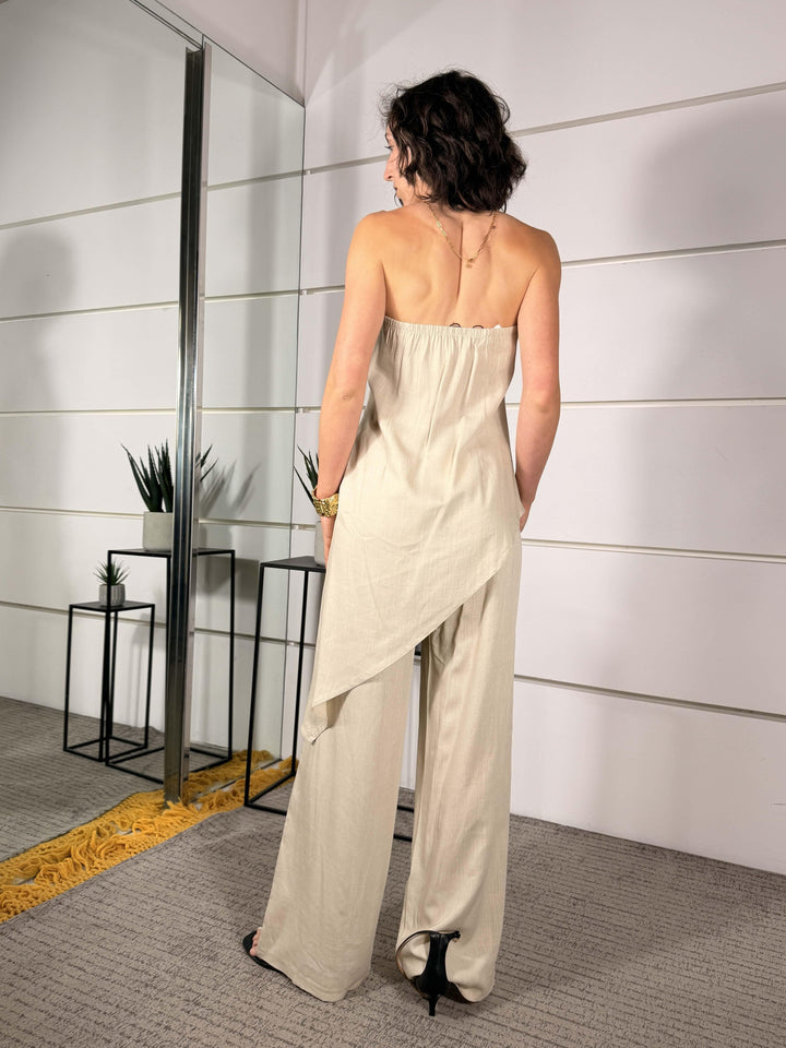 completo sabbia con top a fascia assimetrico e pantalone a palazzo lino e viscosa WTO26SP1061SABBIA TWO WAY