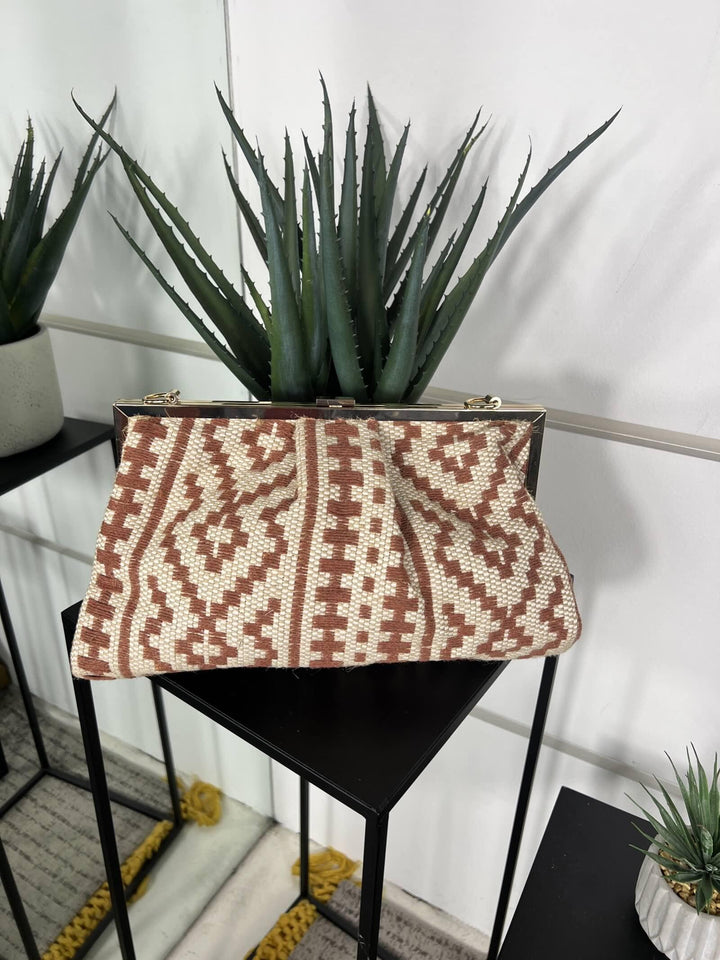 borsa a clutch con fantasia geometrica brown con tracolla FF27472BROWN FEMME CAFE SELECTION