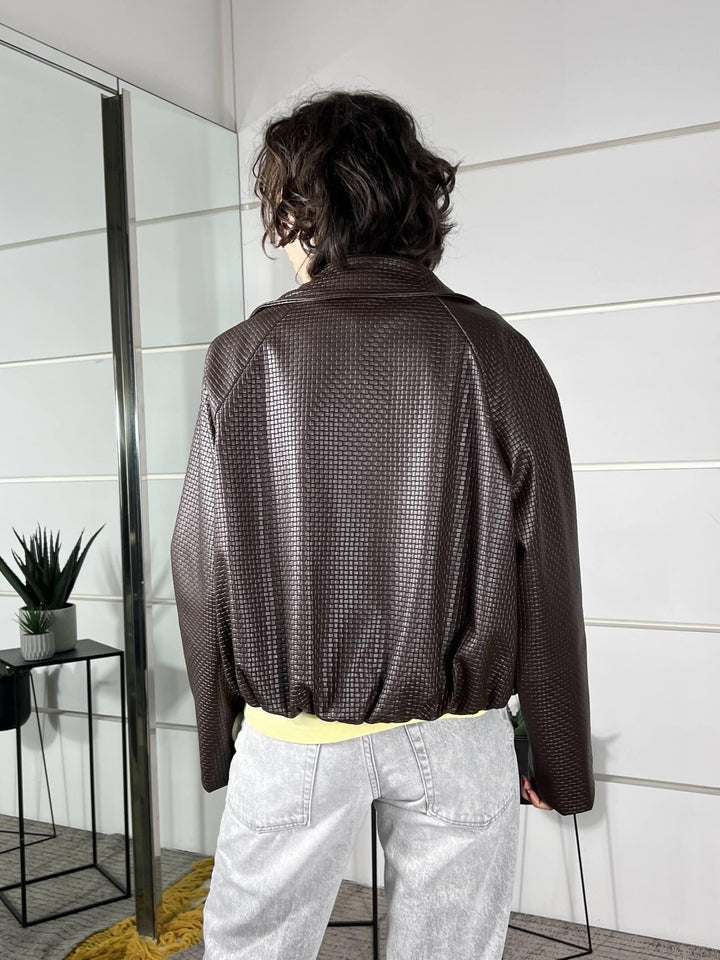 bomber in ecopelle intrecciato con collo a camicia moro KNO-Q056MORO HAVE ONE