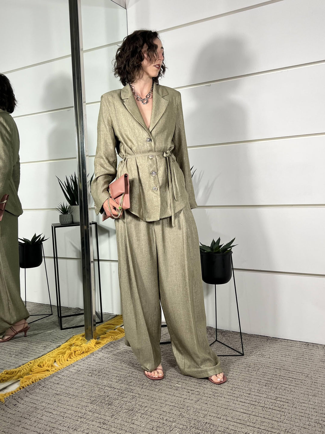 giacca kimono con cinta, effetto laminato salvia V02A0164SALVIA PHILIA LOFT