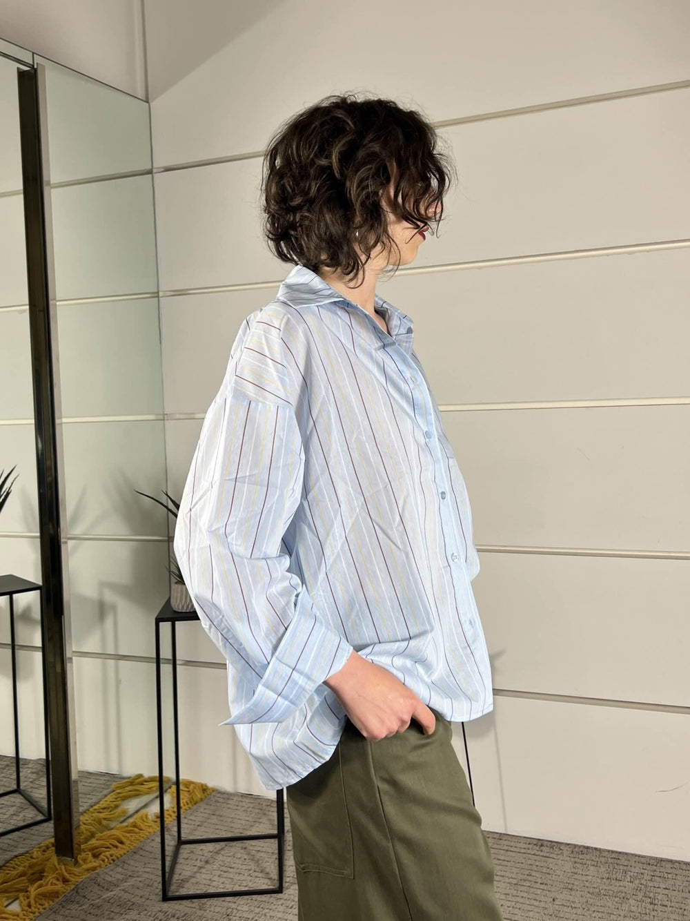 camicia over gessata in viscosa celeste C1051PY22CELESTE SUSY MIX