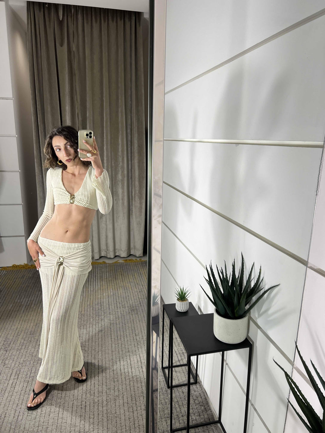 crop top burro in maglina scollo V manica a calla RMA-Q063BURRO HAVE ONE