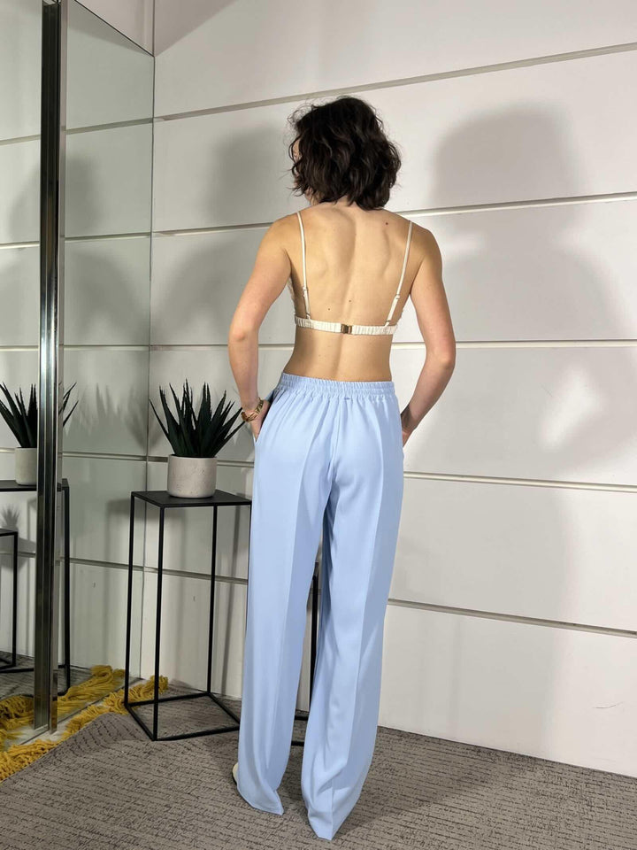 completo gilet con cinta e pantalone a palazzo con elastico nel retro 96%pl 4%ea 30401CELESTE SUSY MIX