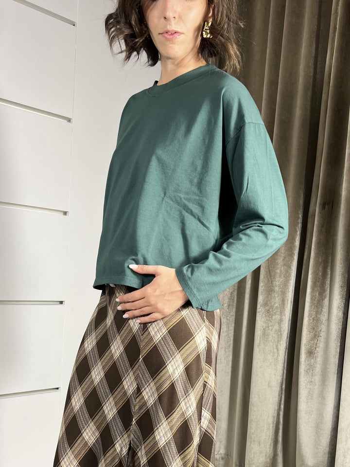 T-SHIRT VERDE BOTTIGLIA IN COTONE MANICA LUNGA GIROCOLLO MJS-P123BOTTIGLIA HAVE ONE