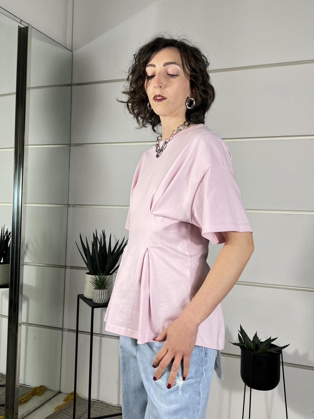 t-shirt rosa ripresa in vita UAB0020ROSA VICOLO