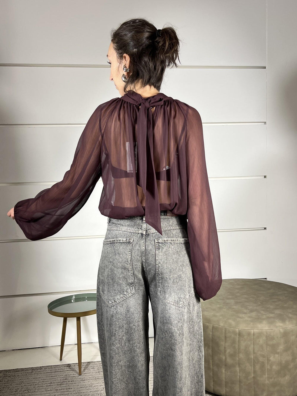 camicia semitrasparente con fiocco nel retro vino S01E0439VINO PHILIA LOFT