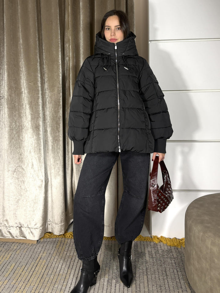 PIUMINO IMBOTTITO CORTO NERO CRUSCA CAPPAZ99 PINKO