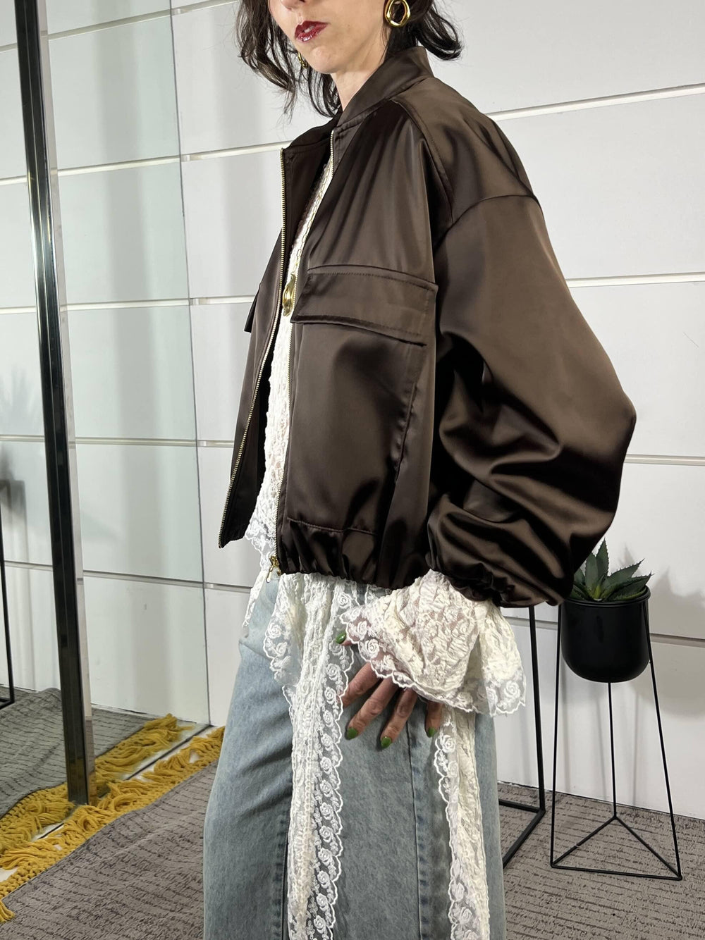 bomber con tasca satin cioccolato TAB0623CIOCCOLATO VICOLO