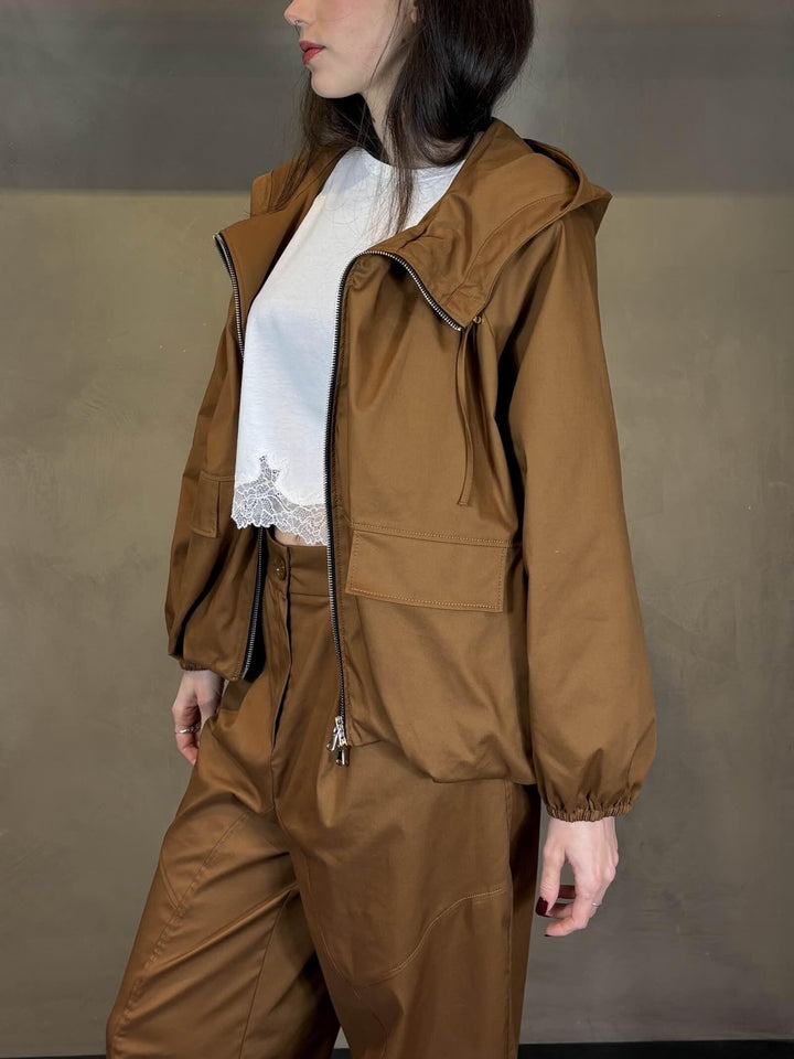 giubbotto effetto bomber in nylon caramello SEDO0538 CARLA G