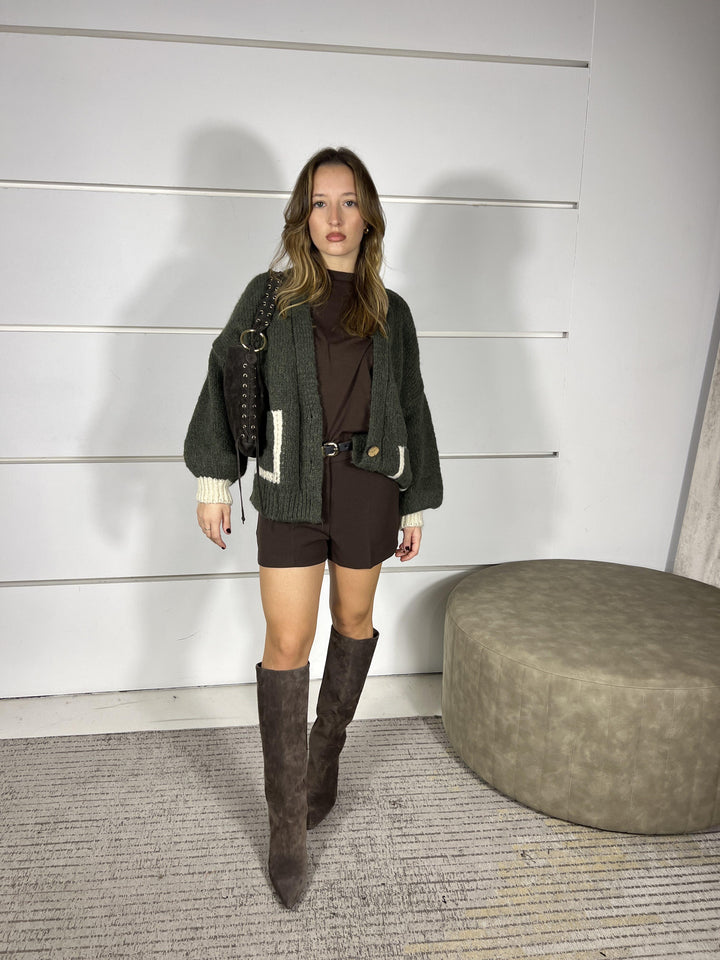 cardigan over militare con tasche bicolore burro JIT-P023MILITARE HAVE ONE