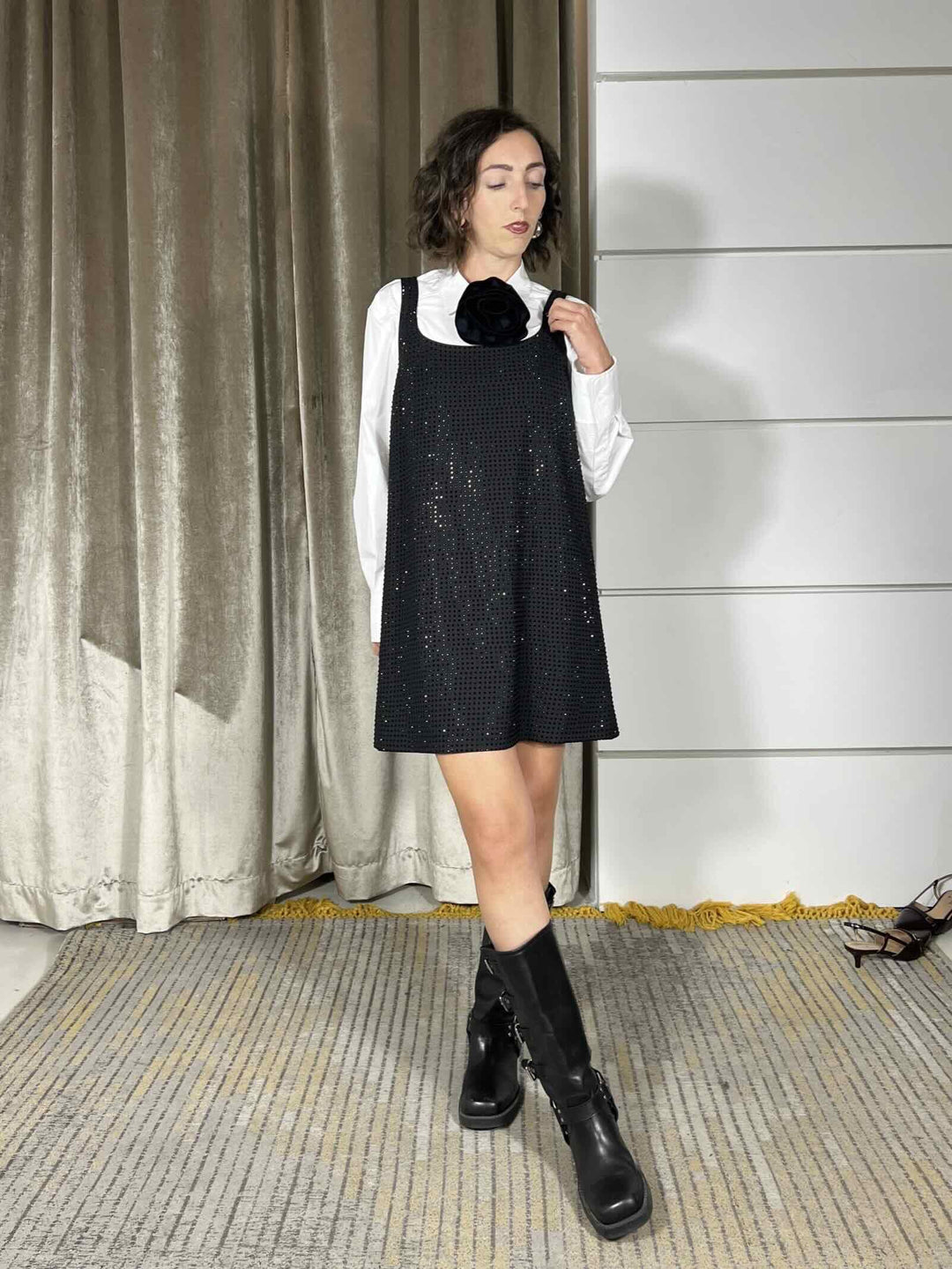 ABITO CORTO NERO CON STRASS AROA ABITOZ99 PINKO