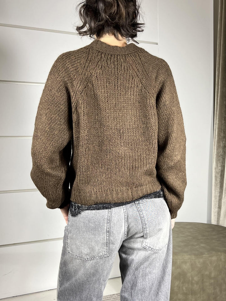 cardigan moro scollo a v con bottone gioiello JIT-P021MORO HAVE ONE