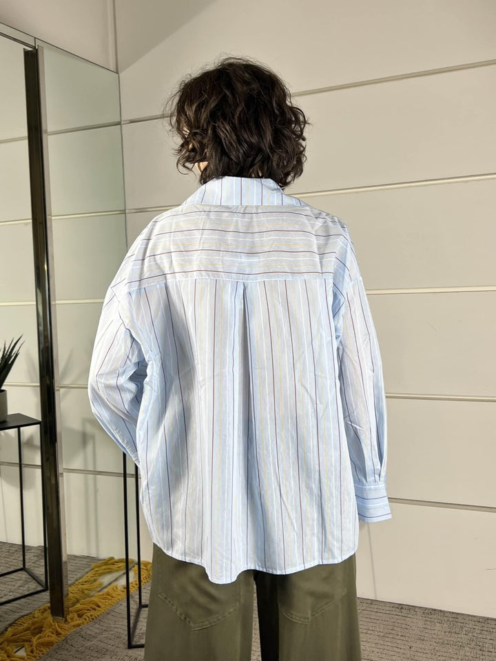 camicia over gessata in viscosa celeste C1051PY22CELESTE SUSY MIX