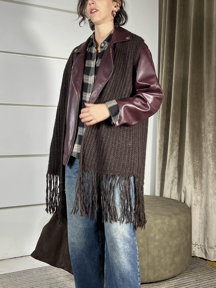 gilet lungo moro  in misto lana con frange F01O0656MORO PHILIA LOFT