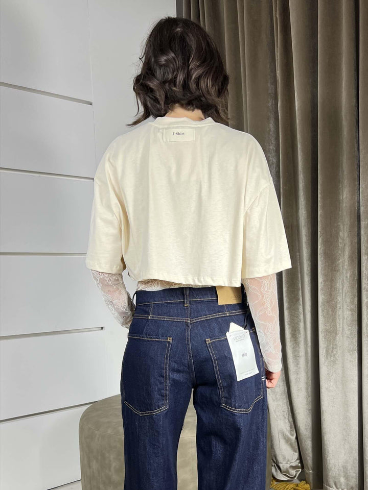 T-SHIRT BURRO CROP CON BODY IN PIZZO TMA-P019BURRO HAVE ONE