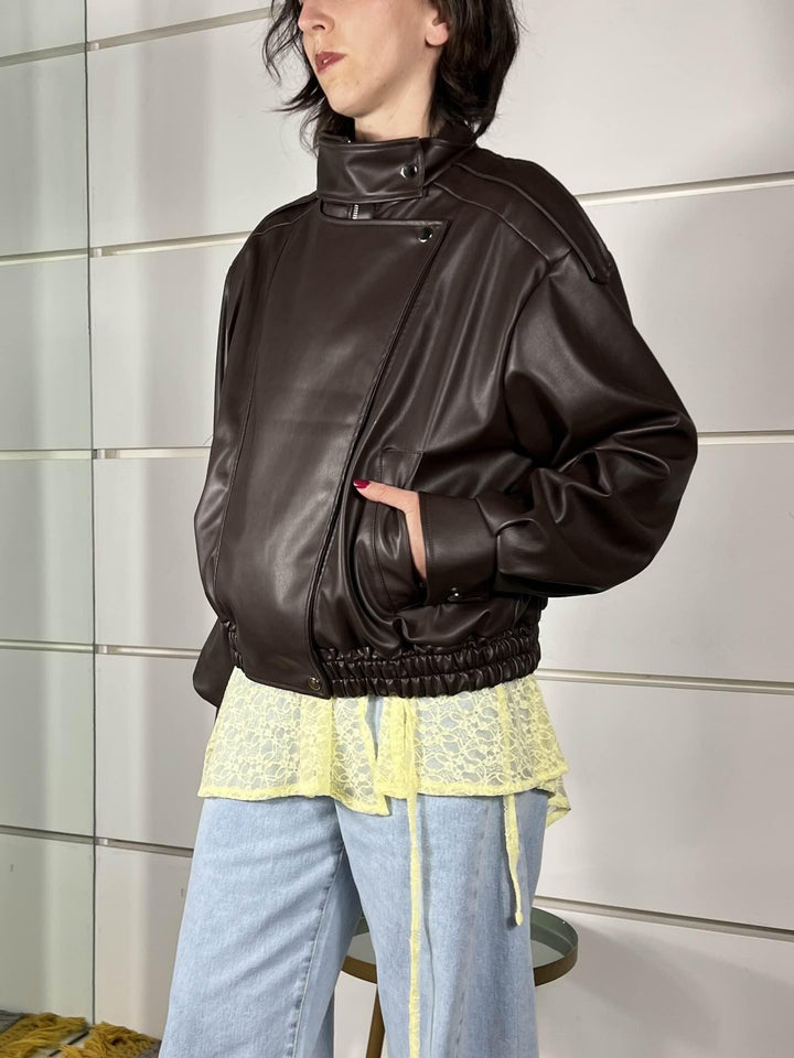 bomber in ecopelle collo alto moro TAB1047MORO VICOLO