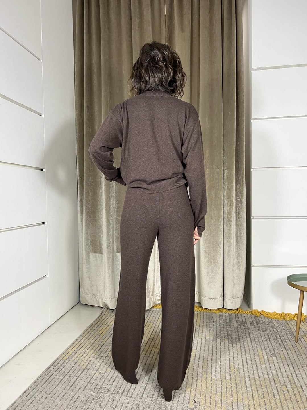 pantalone a palazzo con elastico in vita misto lana moro 22107FMORO VICOLO