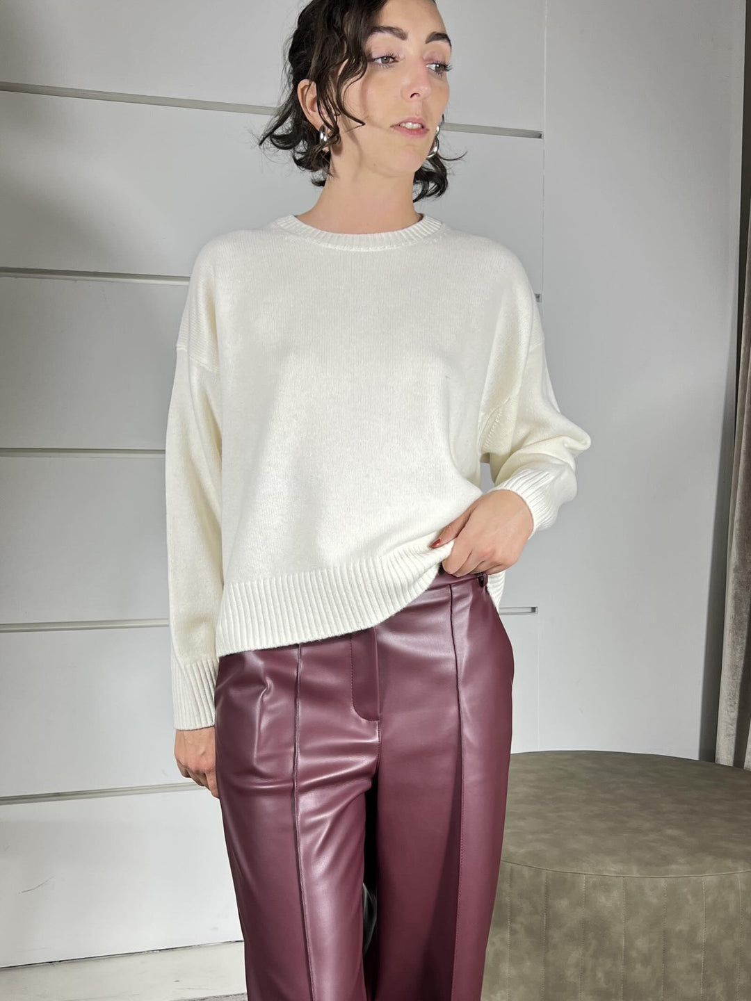 maglione girocollo over con coste 100%lana panna WL788AI25PANNA TENSIONE IN