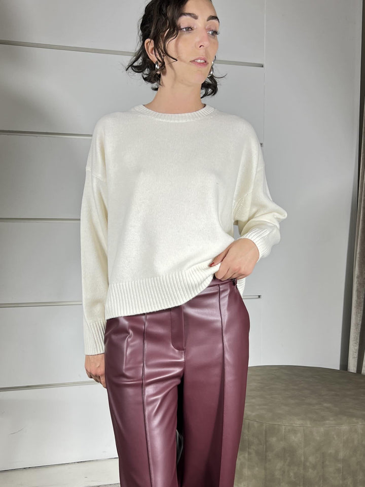 maglione girocollo over con coste 100%lana panna WL788AI25PANNA TENSIONE IN