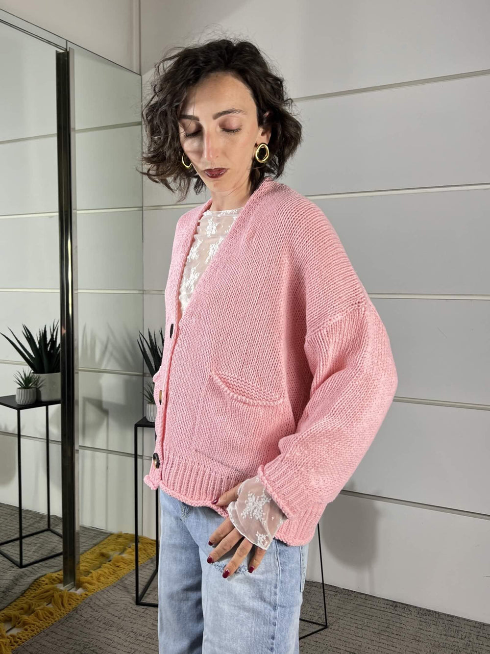 cardigan over, scollo a v rosa 3AB3015ROSA VICOLO