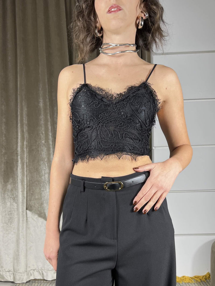 top in pizzo nero con ricami J01Y0818NERO PHILIA LOFT