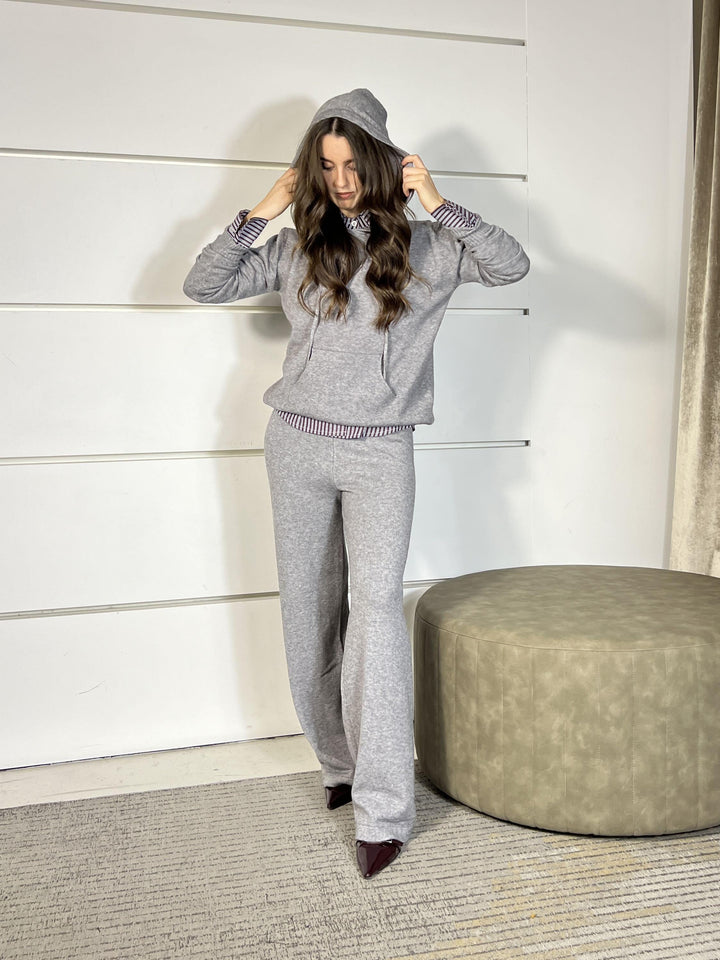 completo grigio felpa con cappuccio e pantalone a palazzo LN871225GRIGIO SUSY MIX