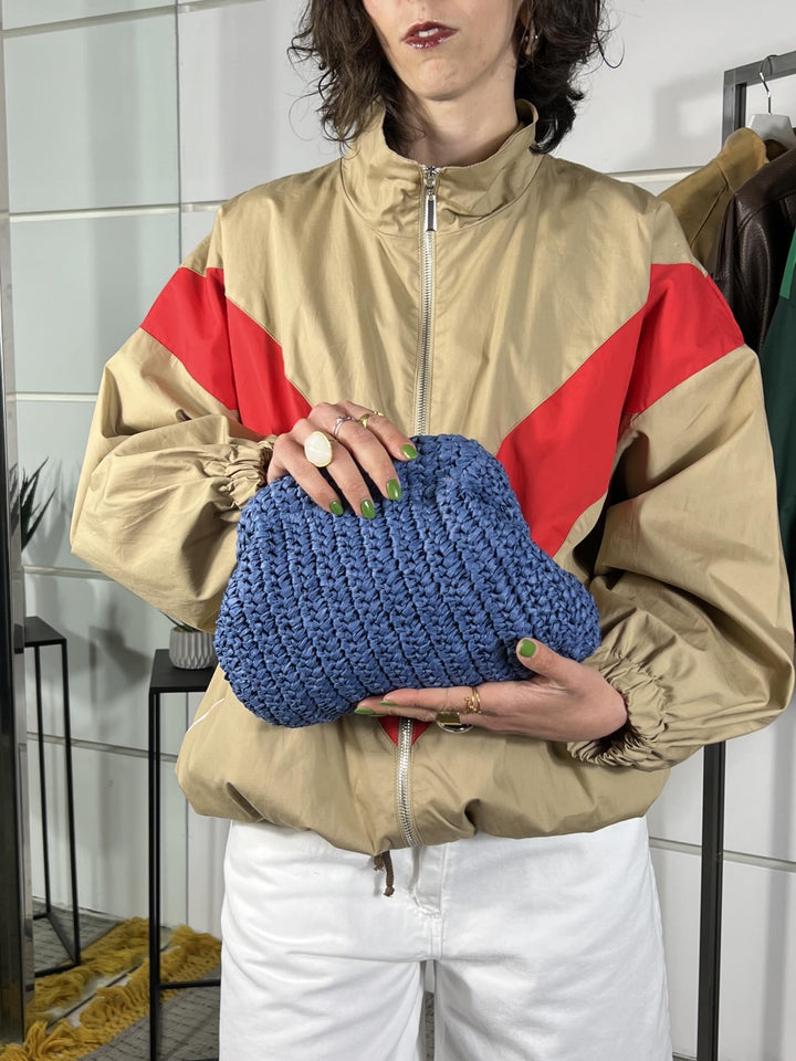 borsa clutch a intreccio in rafia jeans FB43002JEANS FEMME CAFE SELECTION