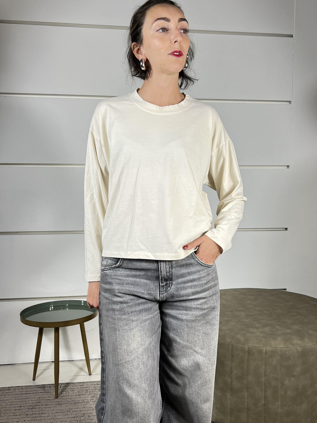 T-SHIRT BURRO IN COTONE MANICA LUNGA GIROCOLLO MJS-P123BURRO HAVE ONE