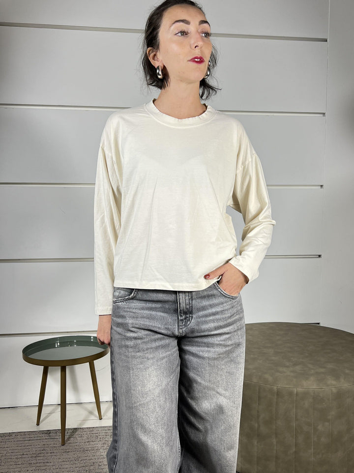 T-SHIRT BURRO IN COTONE MANICA LUNGA GIROCOLLO MJS-P123BURRO HAVE ONE