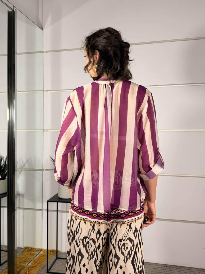 camicia a righe burro e viola in mussola  CVS-Q422RIGA BURRO/VIOLA HAVE ONE
