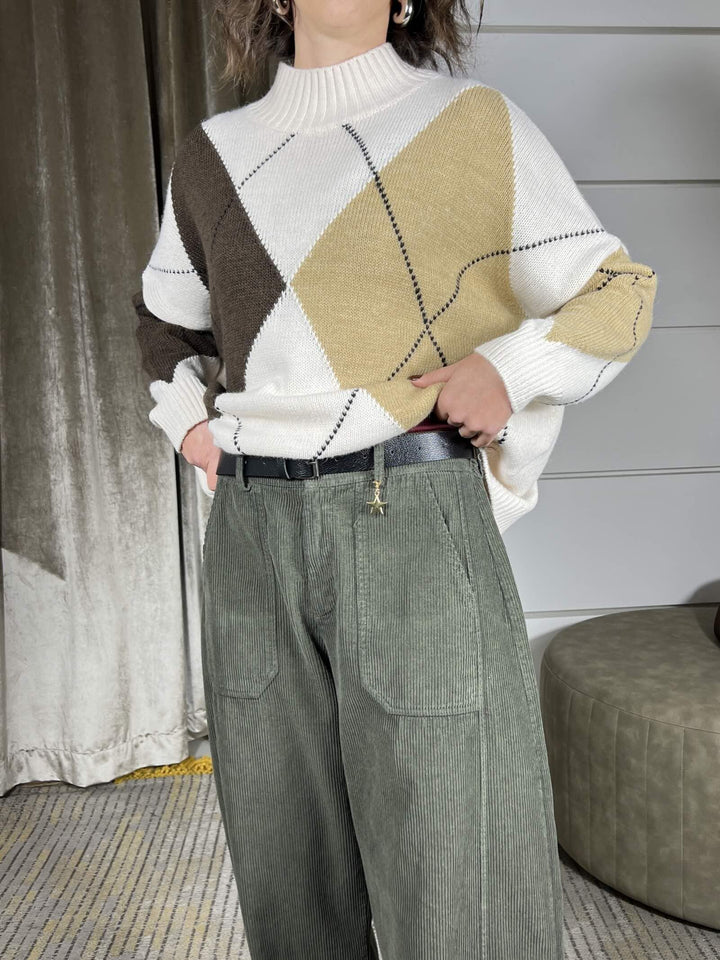 pantalone in velluto verde militare a ovetto 59054PVERDE MILITARE SUSY MIX