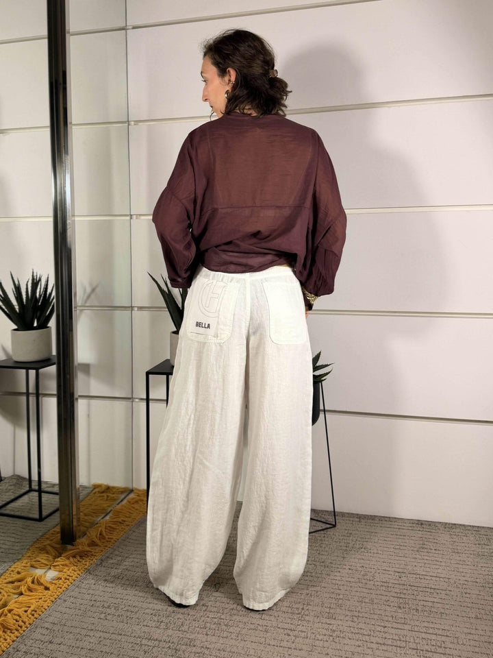 pantalone bella in lino bianco PLS-Q222BIANCO HAVE ONE