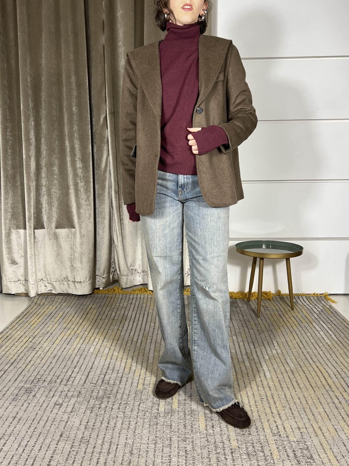 cappotto corto con cappuccio in misto lana moro 26B1508MORO TENSIONE IN