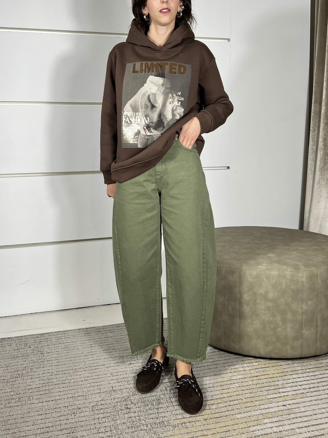 pantalone srangiato in bull di cotone militare PLS-P236MILITARE HAVE ONE