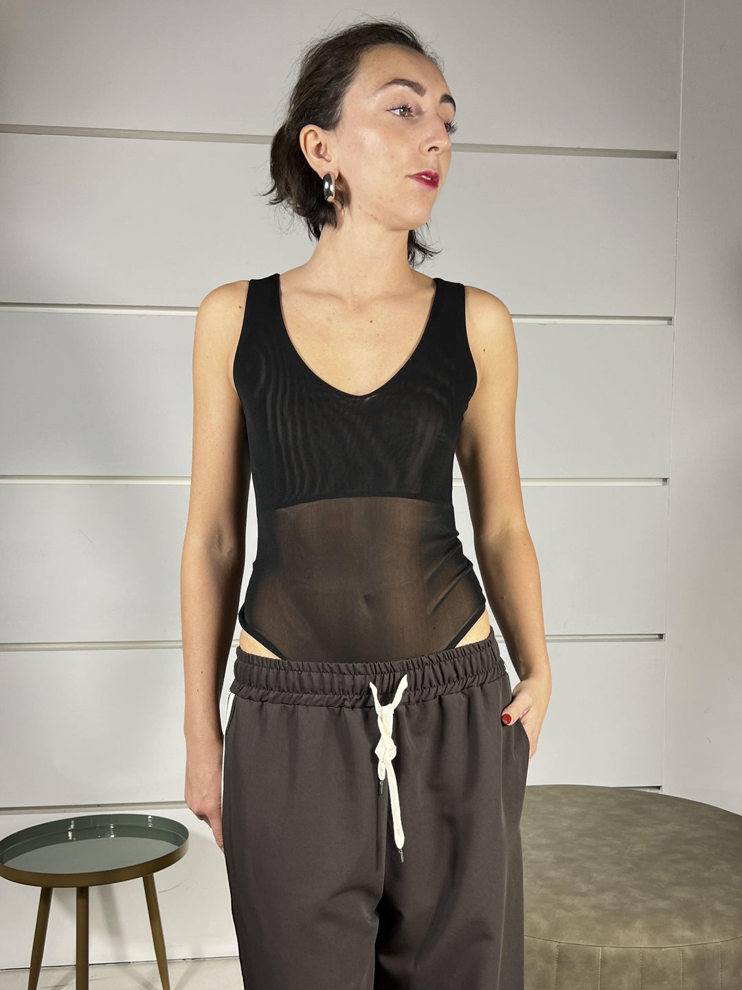 body in tulle scollo a v nero S0053NERO SUSY MIX