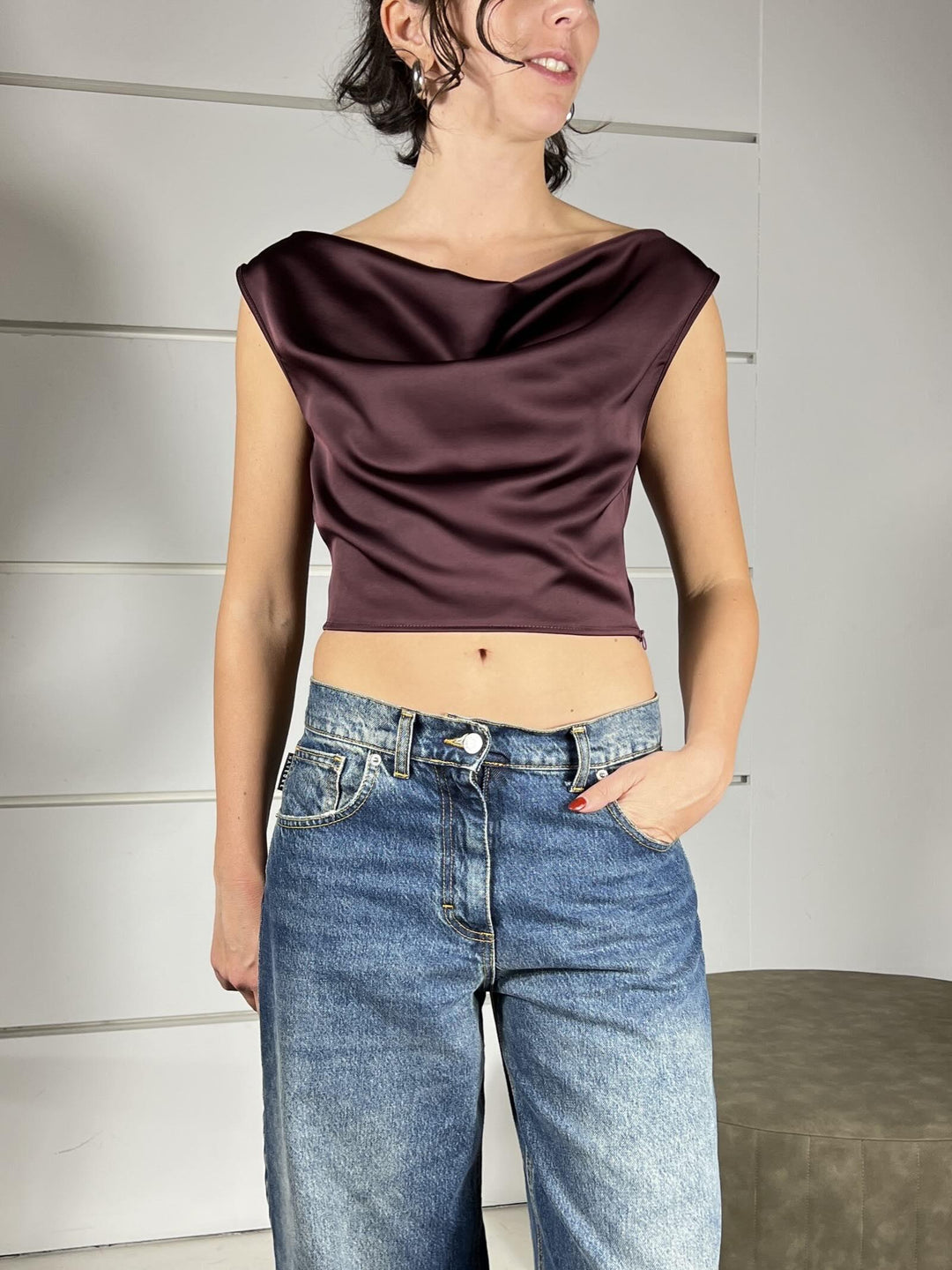 top crop satin scollo a gronda prugna RIM4KBA1480 IMPERIAL