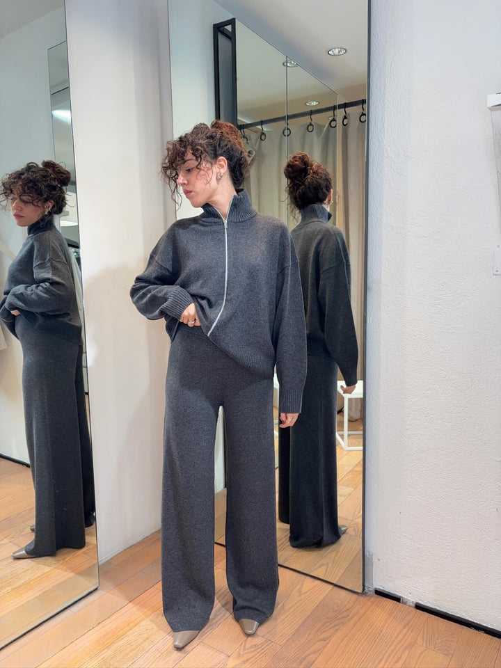 pantaloni ampi in maglia grigio melange ADAM005 PENNYBLACK BLACK