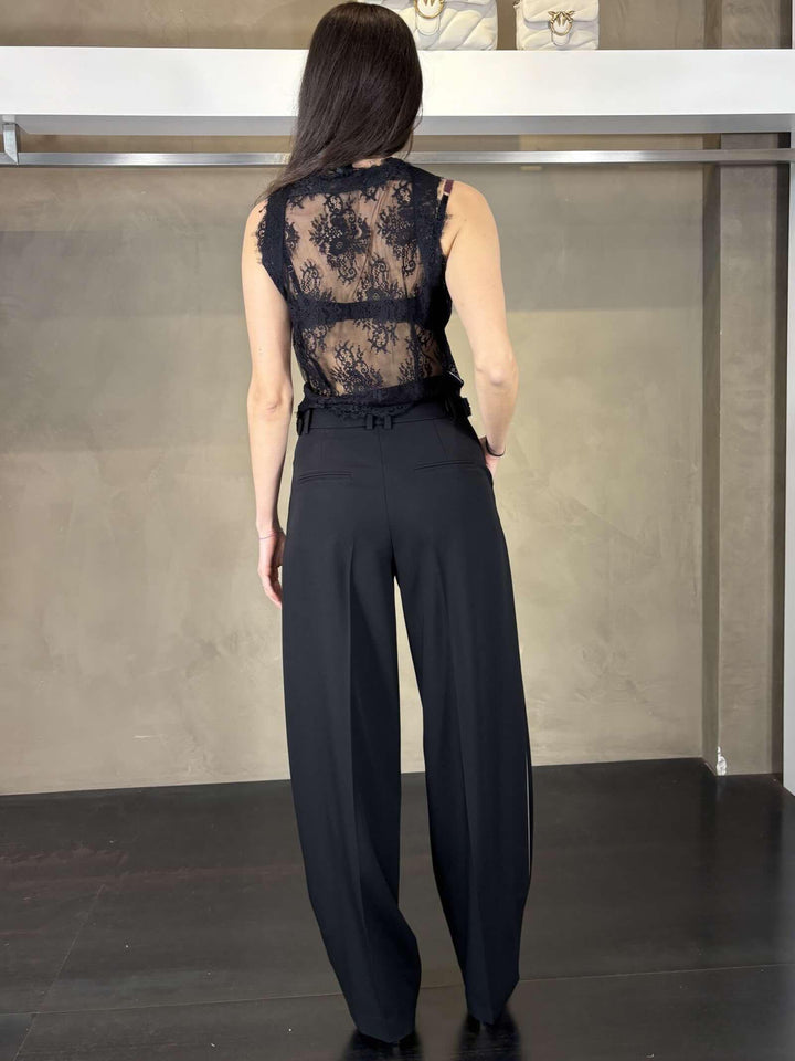 pantalone barrel nero con inserti in raso avorio 8P0793A498FG53 PATRIZIA PEPE PREVIEW