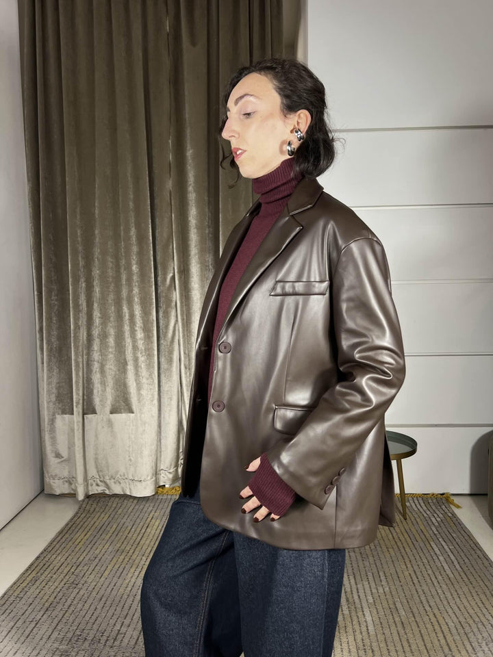 giacca over in ecopelle con spacchi moro 26B1053MORO TENSIONE IN