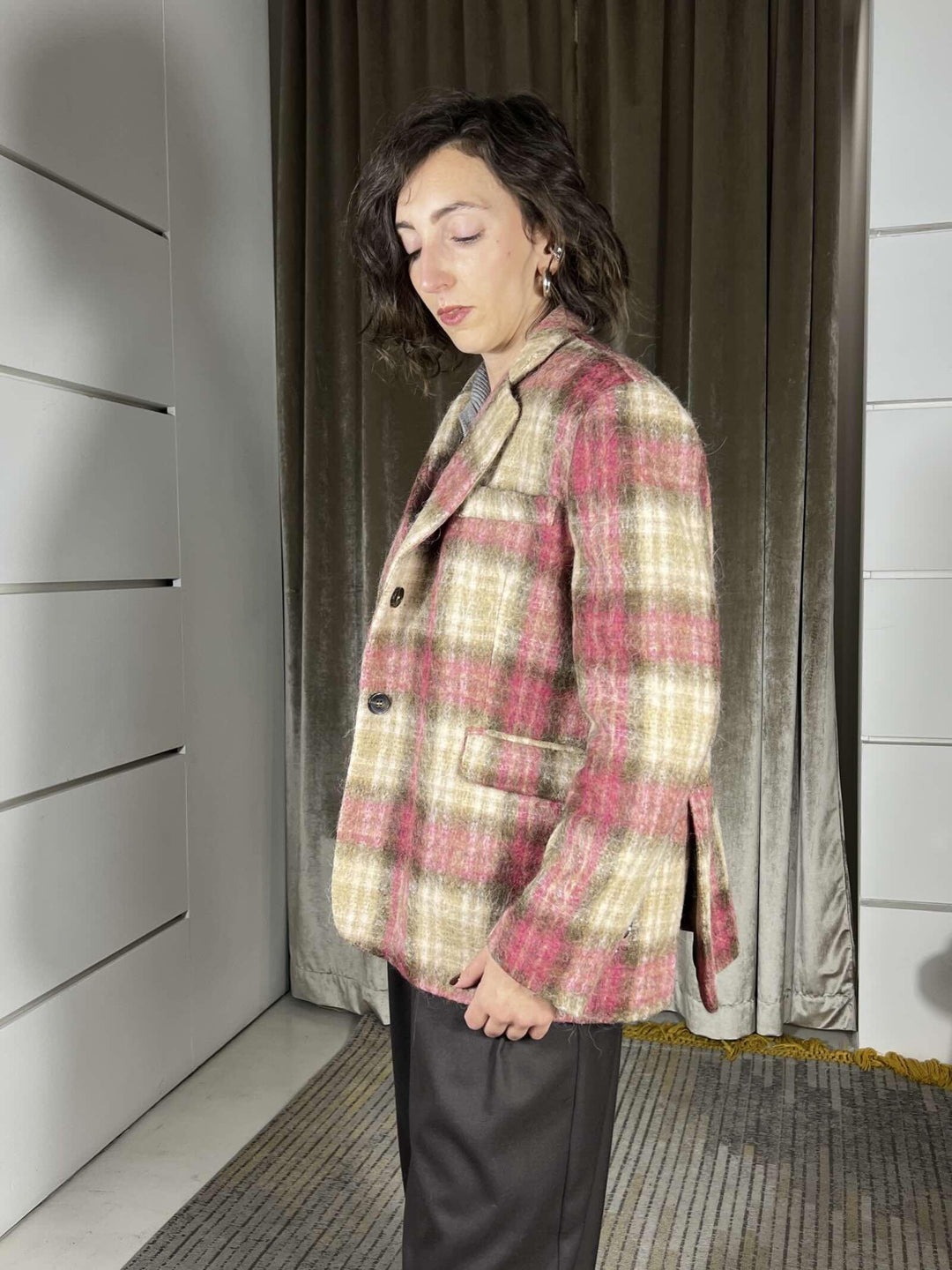 giacca cappotto check fuxia e burro 26B1581FUXIA TENSIONE IN