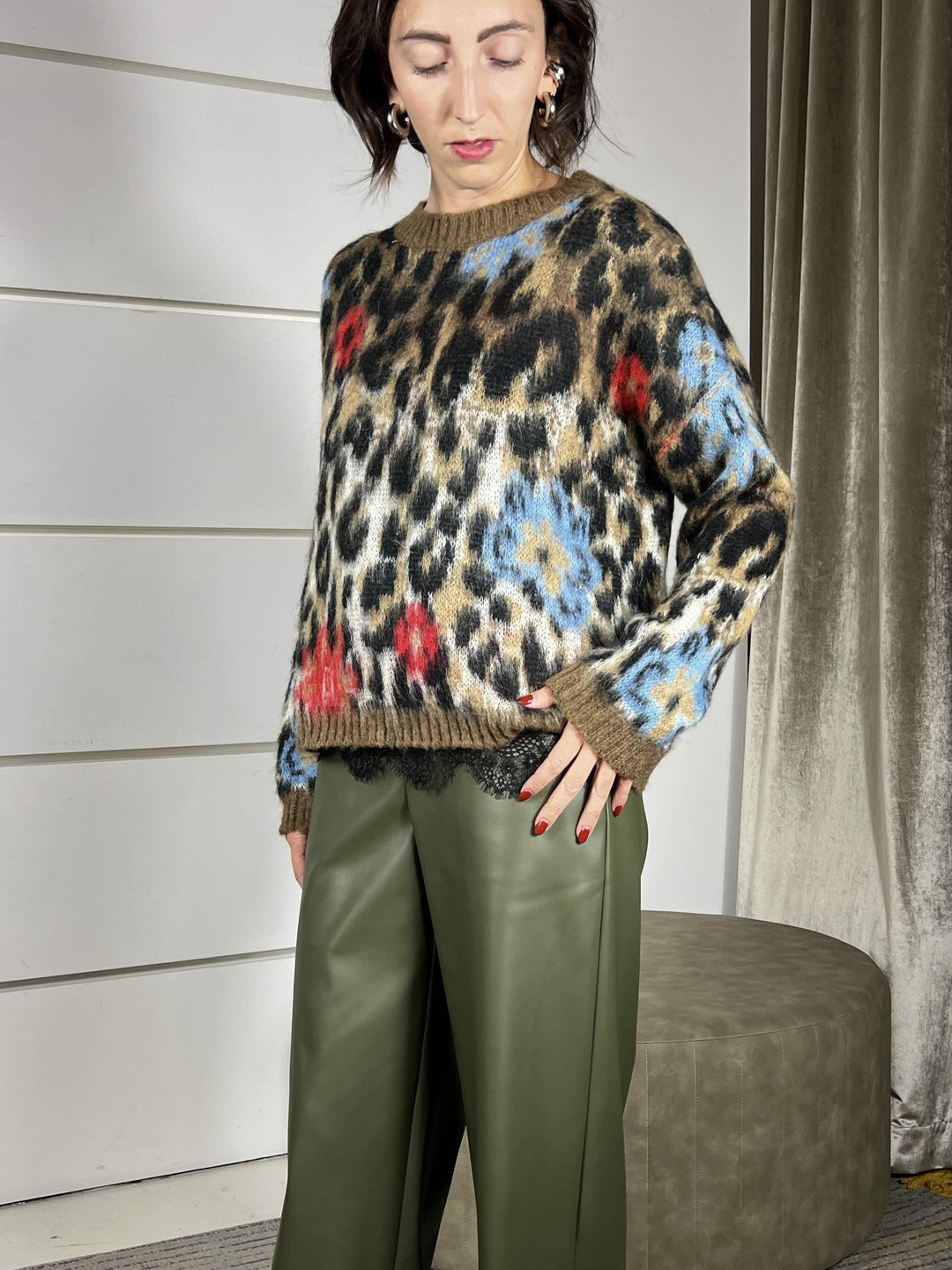 maglione maculato girocollo m. lana rosso D81221ROSSO TENSIONE IN