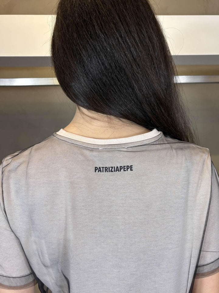 t-shirt double con scritta panna e nera 8M1815J370J4U3 PATRIZIA PEPE PREVIEW