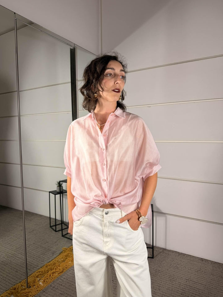 camicia rosa in voile manica corta TAB2383ROSA 40 VICOLO