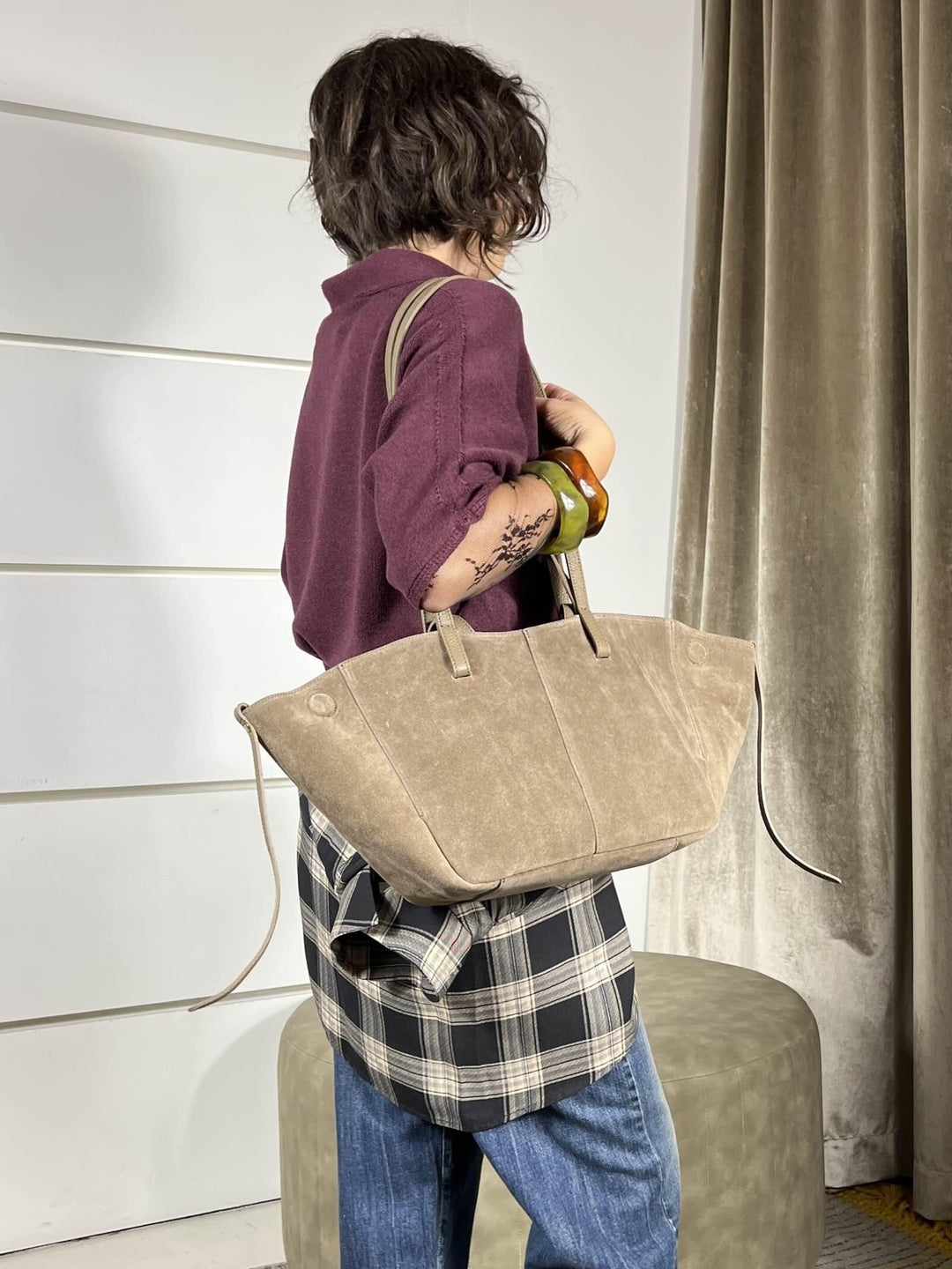 BORSA TAUPE IN CAMOSCIO 2 FORME 595640 TAUPE FEMME CAFE SELECTION