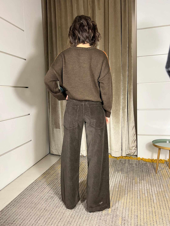 pantalone in velluto moro con maxi tasca 81187W8MORO SUSY MIX