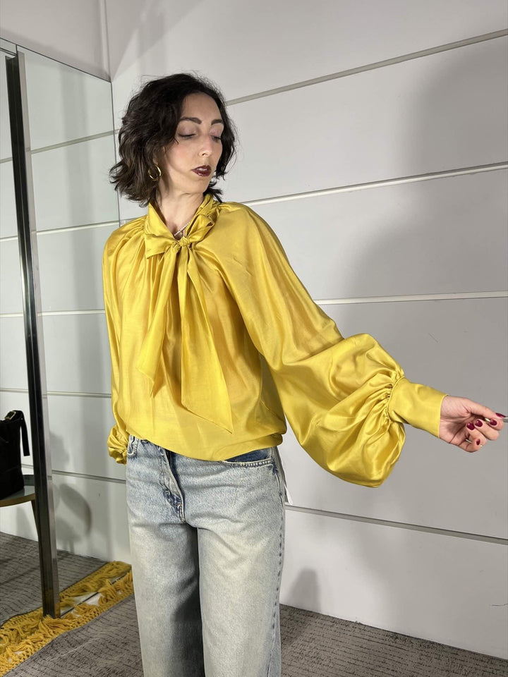 camicia in voile over con fiocco nel collo senape TAB0210SENAPE VICOLO