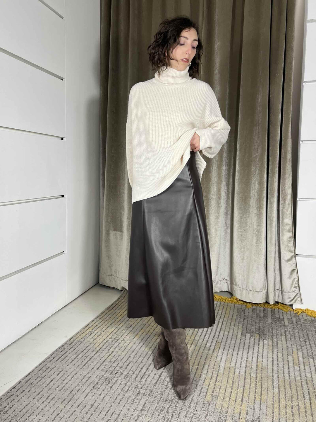 gonna in ecopelle svasata caffe 122154-25CAFFE TENSIONE IN