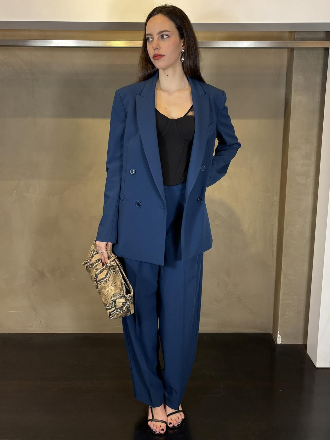 giacca doppiopetto oversize  blu laguna 8S0585A498CA97 PATRIZIA PEPE PREVIEW