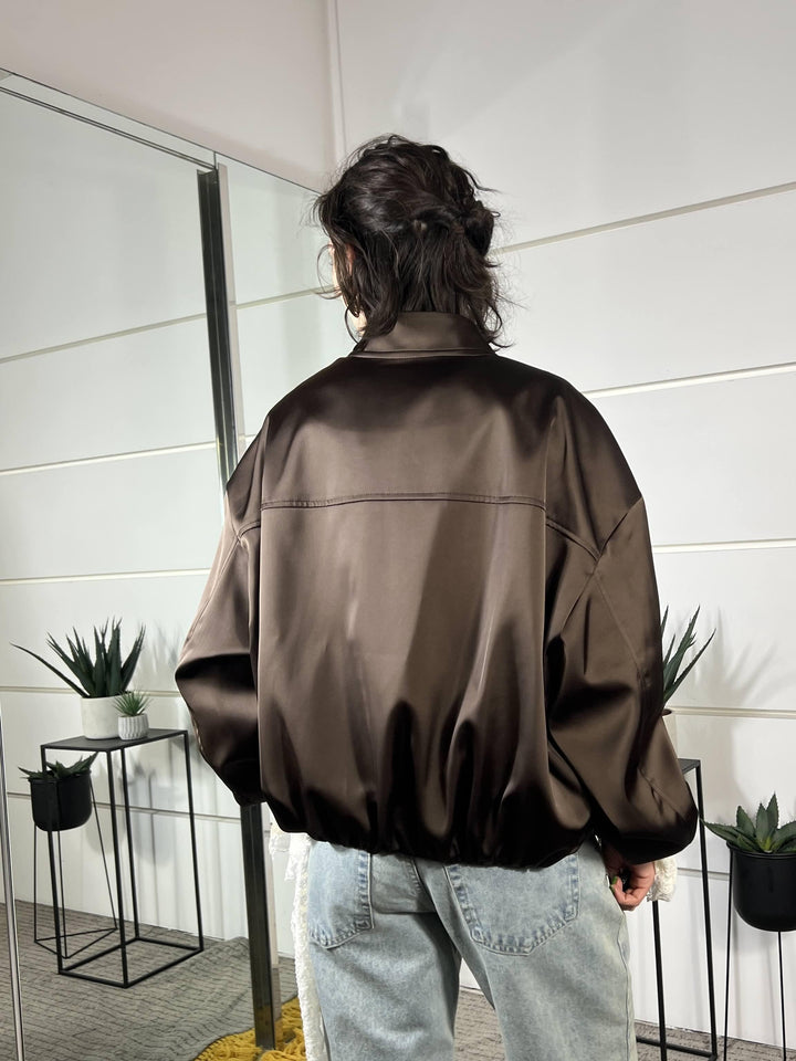 bomber con tasca satin cioccolato TAB0623CIOCCOLATO VICOLO